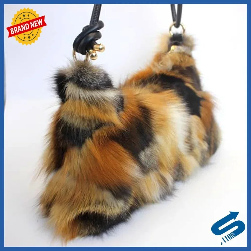 Genuine Fox Fur Hobo Bag with Leather Strap, 15-inch Luxury Handbag